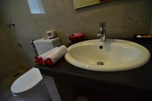 a bathroom with a sink and a toilet at Park Lane Apartments in Negombo
