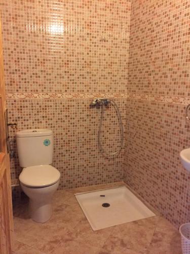 a bathroom with a shower with a toilet and a sink at Maison d'hôtes tifrit-Paradise valley in Imouzzer des Ida Ou Tanane