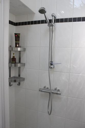 une douche avec pommeau de douche dans une salle de bain dans l'établissement Le Studio, à Montignac