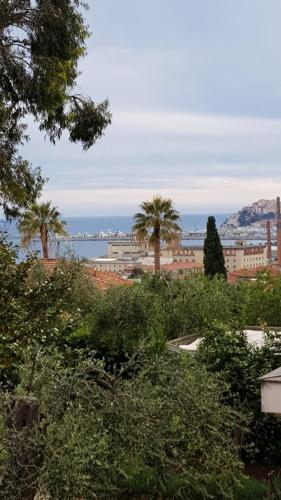 a view of a city with palm trees and the ocean at Casa vacanze Cristina in Imperia