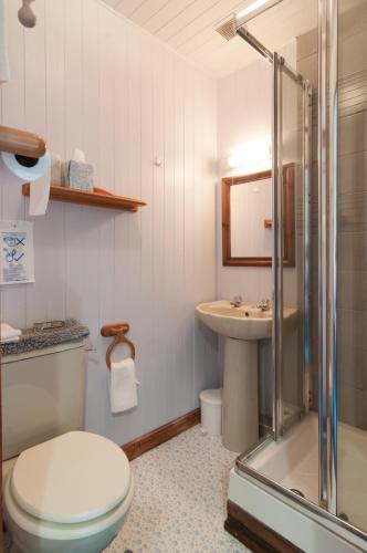 a bathroom with a toilet and a sink at Kilna BnB in Saltash