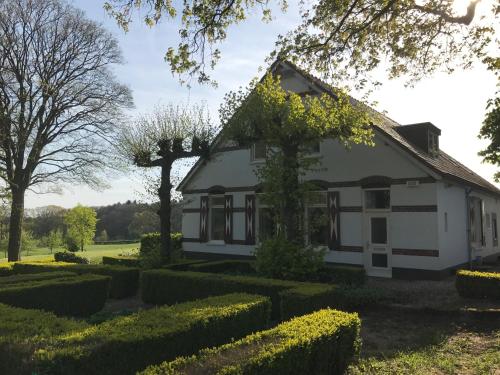 a white house with hedges in front of it at B&B Het Rijkzicht in Groesbeek