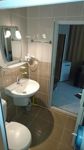 a bathroom with a sink and a toilet and a shower at Sirius Hotel in Dalyan
