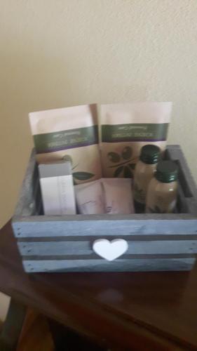 a blue box with medicines and a heart on it at B&B Borgo Valagnesi casa Annarita in Pratovecchio