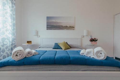 阿格羅波利的住宿－Aurora B&B，一间卧室配有蓝色的床和毛巾