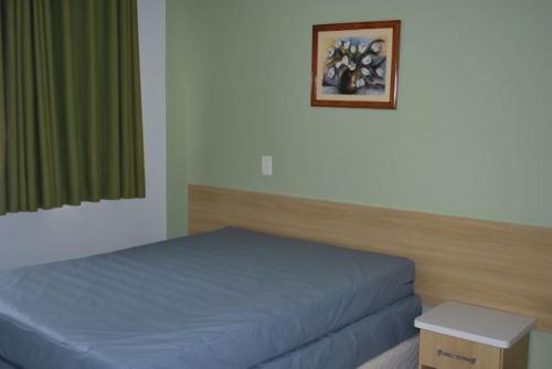 1 dormitorio con 1 cama y una foto en la pared en Ecologic Park Achei Ferias, en Caldas Novas