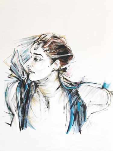 a sketch of a woman in a shirt and tie at Piazza Castello Suite in Turin
