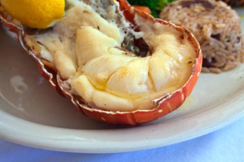 a peeled orange with a lemon on a plate at Anegada Reef Hotel in The Settlement