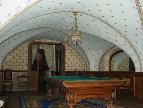 a room with a pool table and a ceiling at Château de la Grange Fort in Issoire