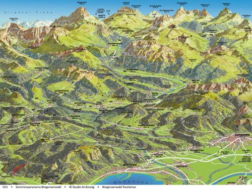 a map of a mountain range with mountains at Gästehaus Meusburger in Bezau