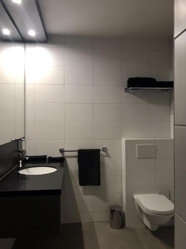 a bathroom with a toilet and a sink at B&B Pommerloch in Pommerloch