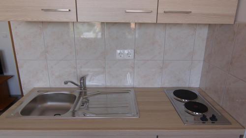 a kitchen counter with a sink and a stove at Apartments Domani in Vir