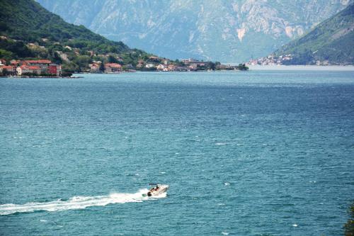 a boat in the middle of a large body of water at Apartment Biser in Kotor