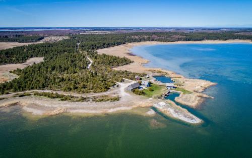an aerial view of an island in the water at Kassariotsa Holiday House in Kassari