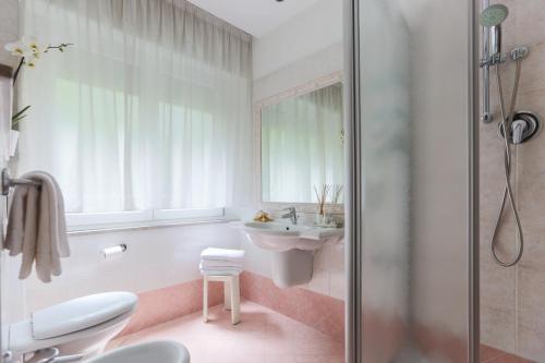 リッチョーネにあるHotel Aldebaranのバスルーム(洗面台、トイレ、シャワー付)