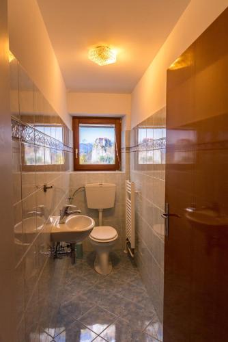 a bathroom with a toilet and a sink and a window at Apartments & Rooms Aleksandra in Bled