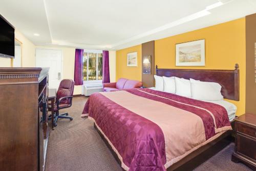 a hotel room with a large bed and a television at Rodeway Inn & Suites Saginaw I-675 in Saginaw