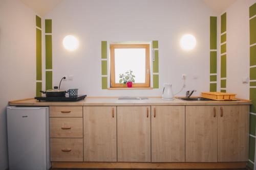 a kitchen with a sink and a window at Počitniška hiška Pod Skalco in Kamnik