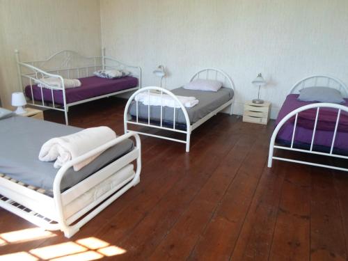 - 3 lits dans une chambre dotée de parquet dans l'établissement Le Gite à Nano, à Saint-Seurin-de-Cadourne