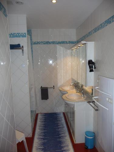 une salle de bain avec un lavabo et une douche dans l'établissement Appartement au coeur de Carcassonne, à Carcassonne