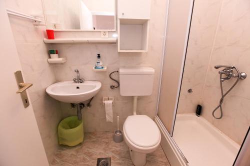 a small bathroom with a toilet and a sink at Robinson Josip in Bogomolje
