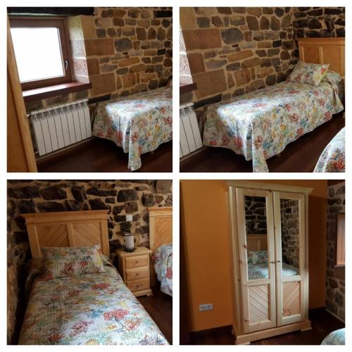 four pictures of a bedroom with two beds and a window at Casuca Pico Jiniro in Abionzo