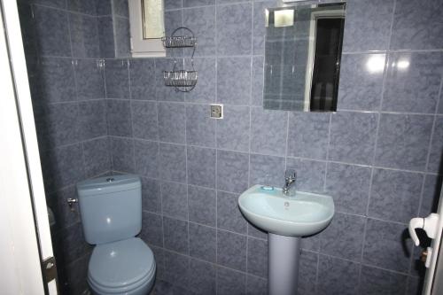 un baño con inodoro y lavabo en Guest House Ivanovi, en Banya