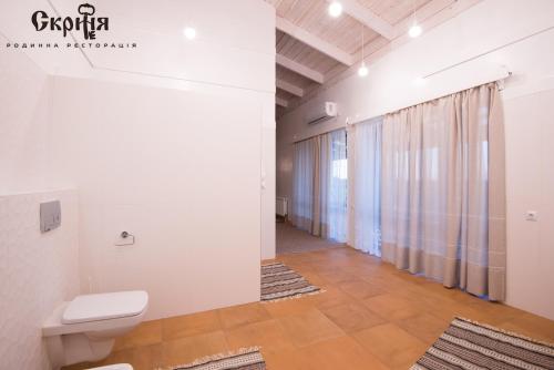 Hotel Skrinya في Pavlohrad: حمام مع مرحاض في الغرفة