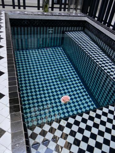 una piscina con un giocattolo al centro di Riad Zebrakaro a Marrakech
