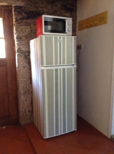 a microwave on top of a refrigerator in a room at SaberAmar Little Country in Arouca