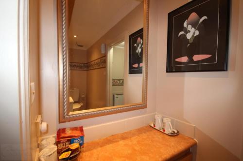 a bathroom with a sink and a mirror at Kalimna Spa Room in Blackheath