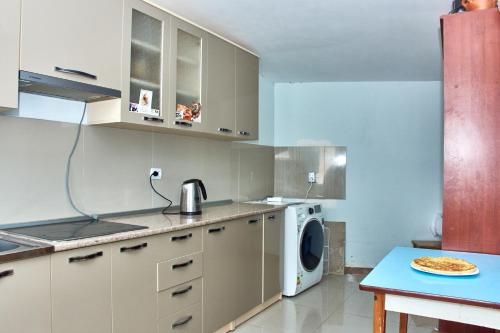 een keuken met een wasmachine en een wasmachine bij Guest House Tirebi in Nak'alak'evi