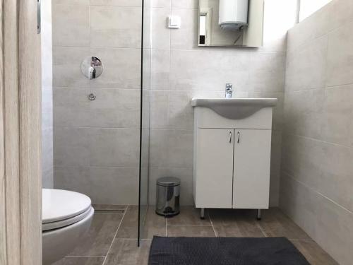 a bathroom with a toilet and a sink and a shower at VilaA21 in Bar
