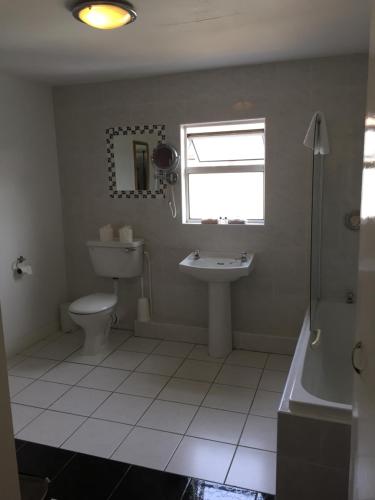 a bathroom with a toilet and a sink and a tub at Faythe Guesthouse in Wexford