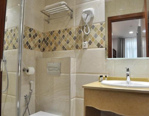 a bathroom with a shower and a sink at City Hotel Alger in Alger