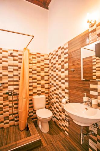 a bathroom with a toilet and a sink at Ihnilatis in Kerkíni