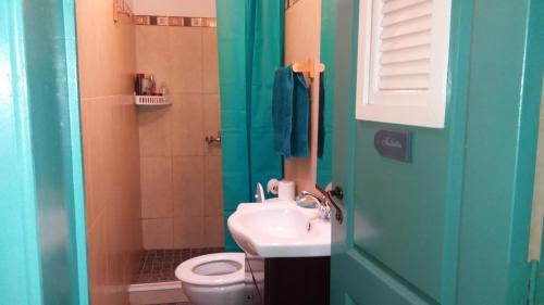 a bathroom with a sink and a toilet at Casa d'Alegria in Ribeira Brava