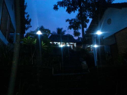 a night view of a house with street lights at Omah nDeso Argopeni in Srumbung