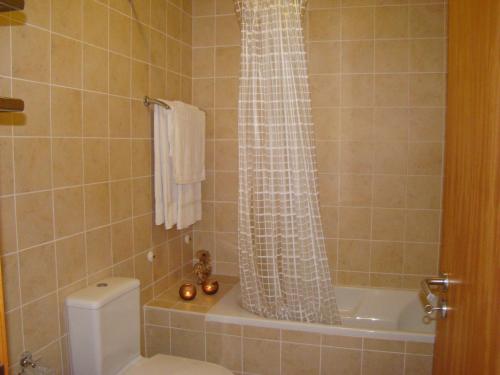 łazienka z zasłoną prysznicową i toaletą w obiekcie Casa de Campo Patio do Avo w mieście Routar