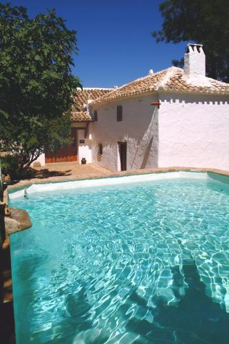 a large pool of water in front of a house at Casa Rural La Alameda in Madridejos