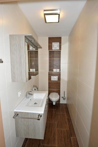 a bathroom with a sink and a toilet at Sunshine Apartments - Great Mountain View in Schladming