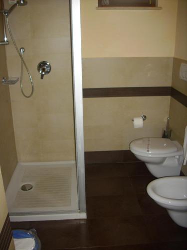 a bathroom with a shower and a toilet at Chiara e Benedetta Villa degli Ulivi in Orvieto