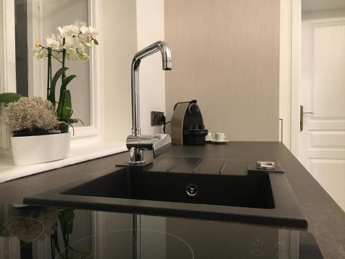 a kitchen sink with a faucet on a counter at CE Apartment Wenceslas sq in Prague