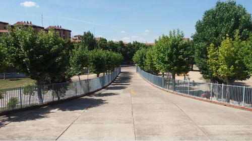 a long walkway with trees and a fence at Centro San Viator in Valladolid