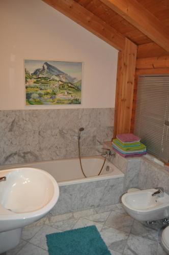 a bathroom with a sink and a bath tub at Ferienhaus Wilder Kaiser in Kiefersfelden