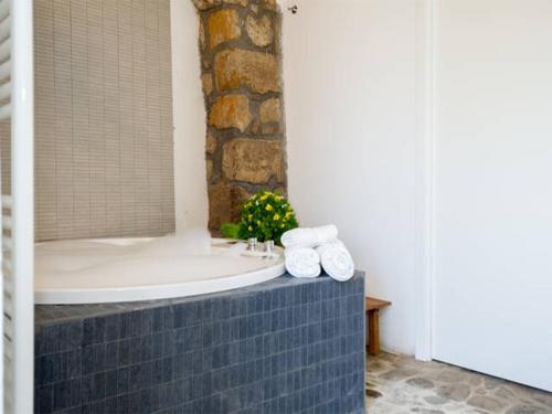 bagno con vasca e asciugamani appesi a una parete di La Torre del Prete a Civitella dʼAgliano