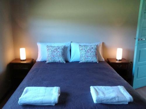 a bedroom with a bed with two towels on it at Finca La Clementina in Tunuyán