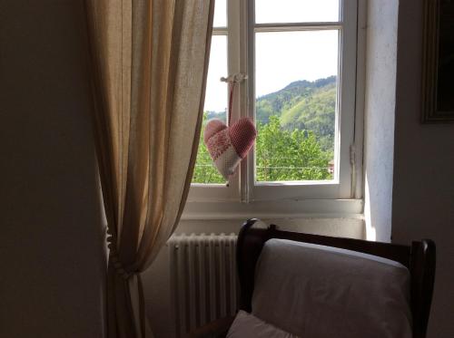 a bedroom with a window with a bed and a radiator at Aia dei Limoni in Tivegna