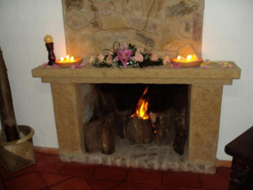 a fireplace that has a fire place in it at Hotel Boutique Villa Roma in Villa de Leyva