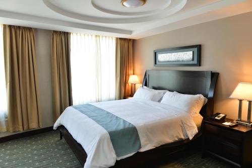 a bedroom with a large bed in a hotel room at Hotel Plaza Juan Carlos in Tegucigalpa